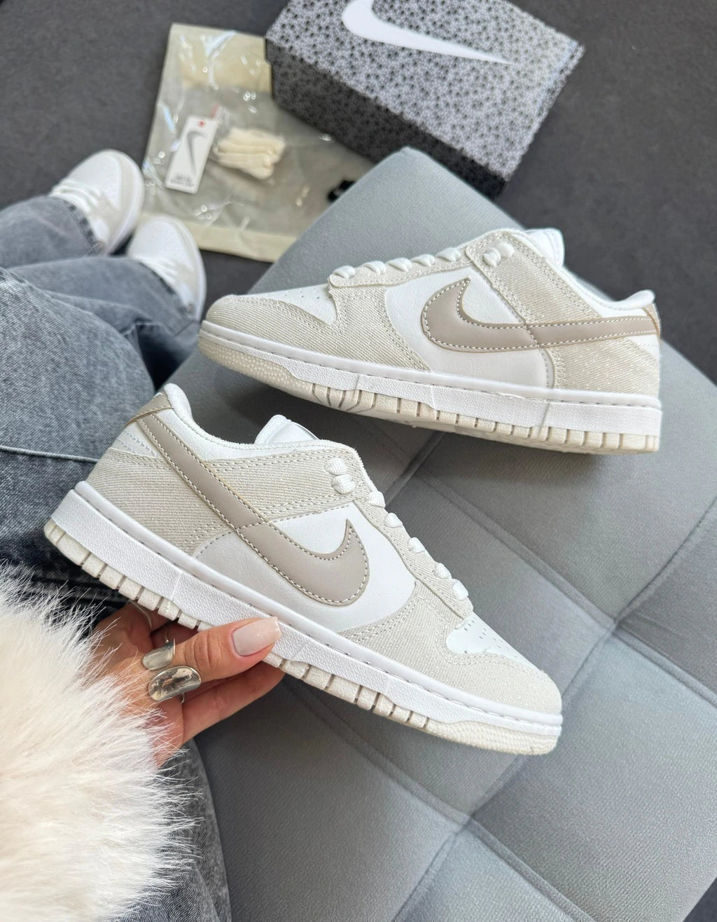 DUNK LOW - NUDE/CINZA