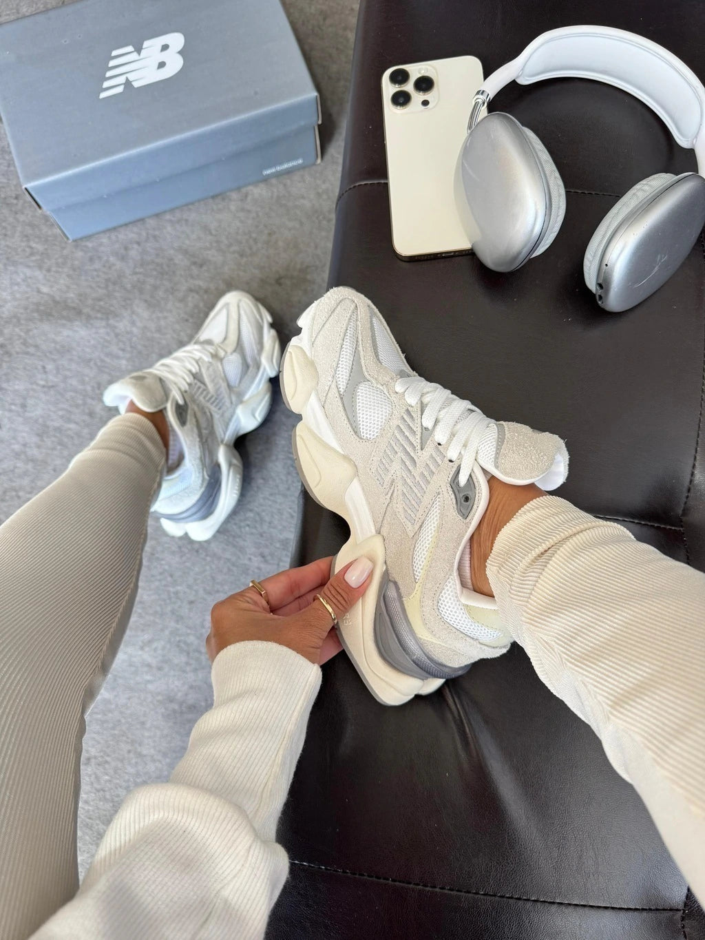 NEW BALANCE 9060 SEA SALT CLOUD GRAY COURO LEGÍTIMO foto 5