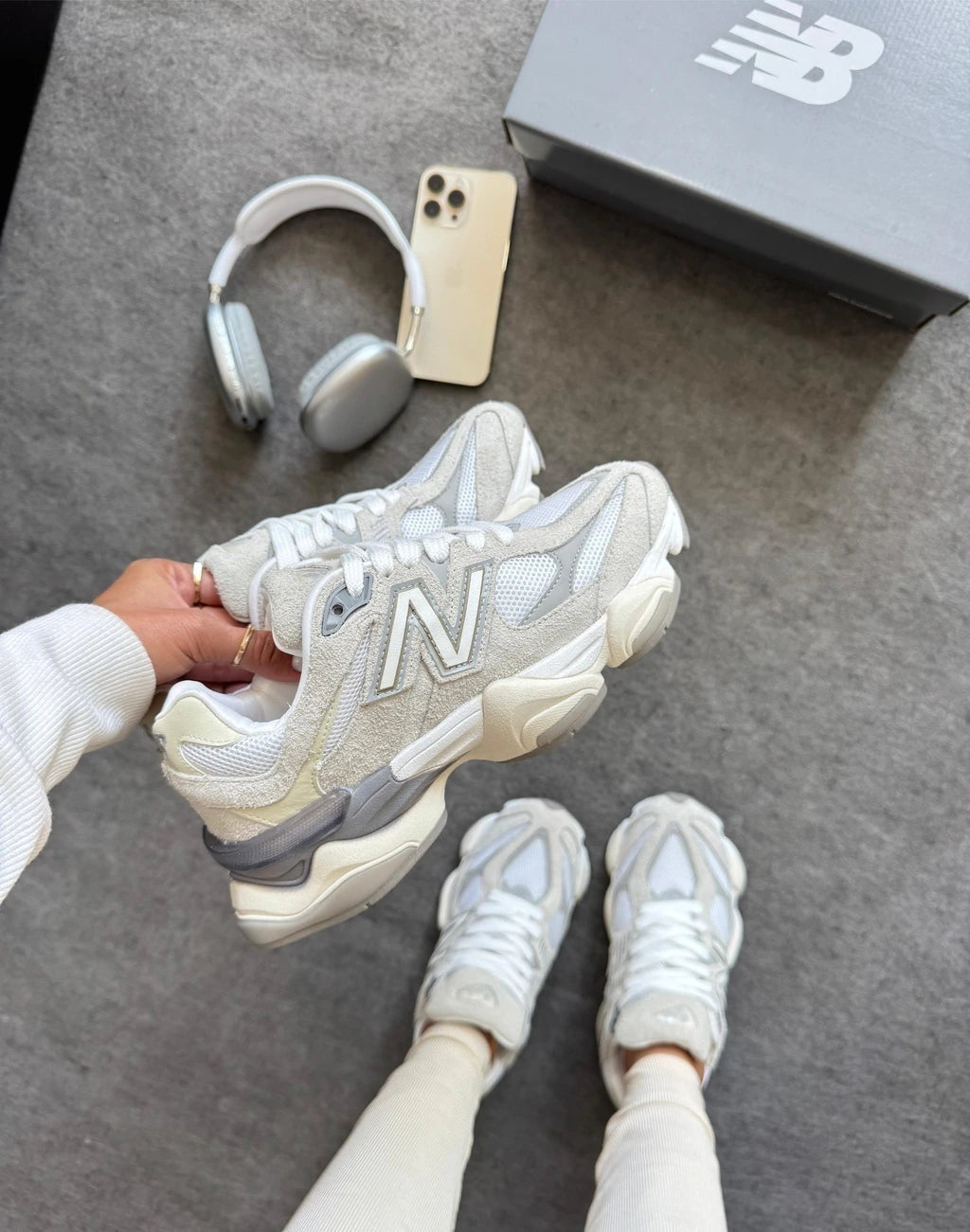 NEW BALANCE 9060 SEA SALT CLOUD GRAY COURO LEGÍTIMO foto 2