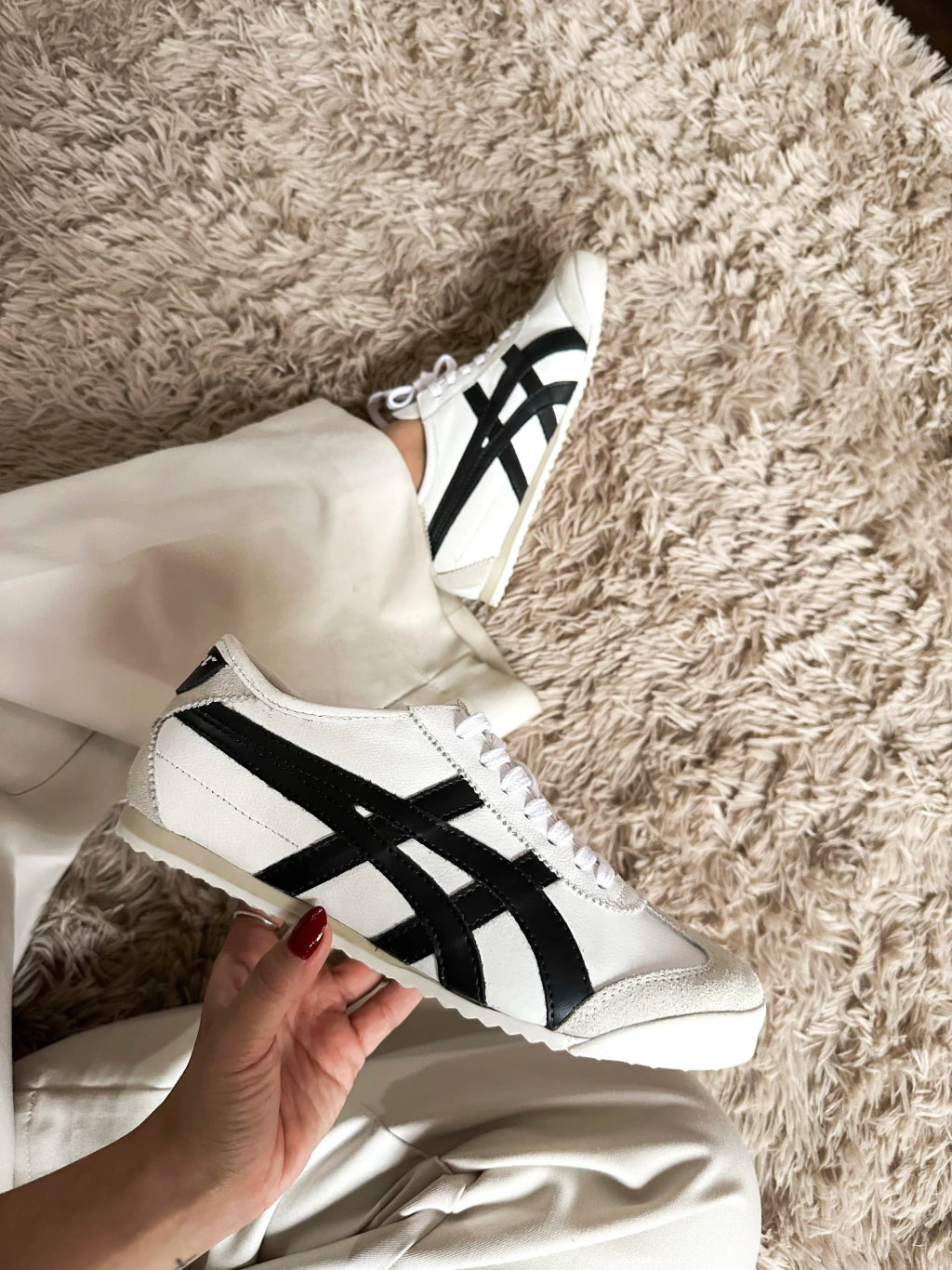 Onitsuka Tiger branco preto Couro legítimo