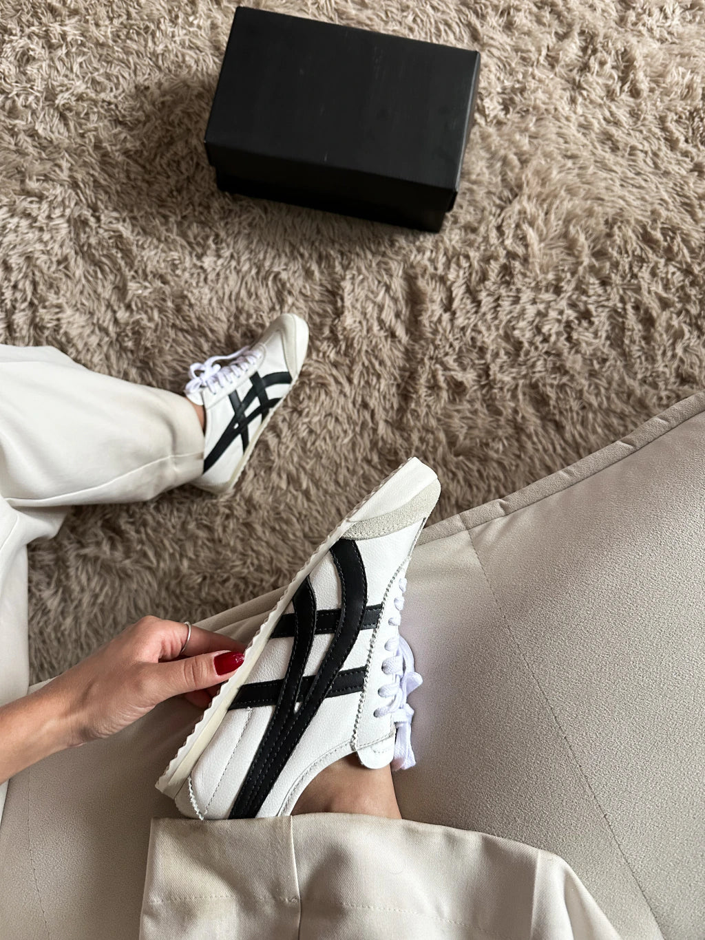 Onitsuka Tiger branco preto Couro legítimo
